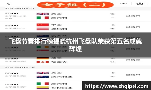 飞盘节奏排行榜揭晓杭州飞盘队荣获第五名成就辉煌